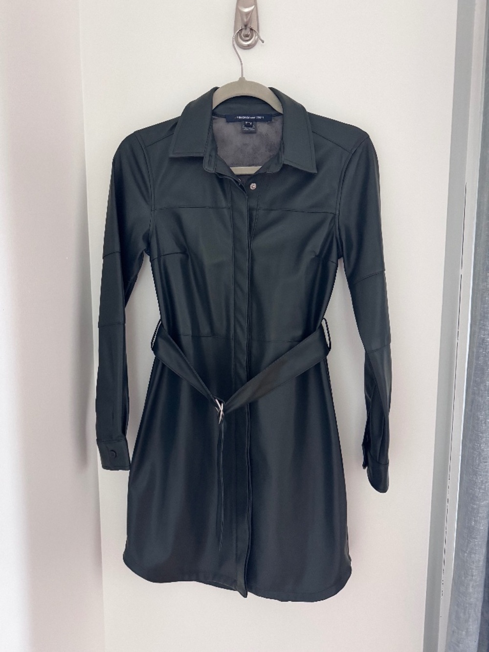 French Connection Belted Faux Leather Belted Mini Dress - Dark Green